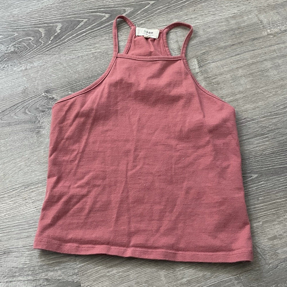 High neck pink cropped tank top